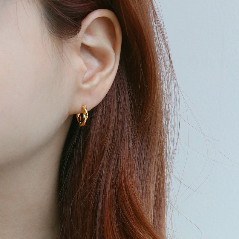 Gold&Deer 14K Goldfield Daily Twisted One-Touch Earrings White Gold /