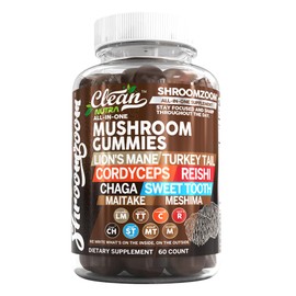 15in1 Mushroom Gummies with Lion's Mane Turkey Tail Cordyceps Reishi Chaga Sweet Toot Maitake Meshima Poria Cocos Shiitake Tremella, Oyster Agaricus Mushrooms for Men and Women Supplement Clean Nutra