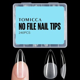 TOMICCA Almond Medium Nail Tips, Pack of 240 Tips for Gel Nails, False Nail Tips, Nail Tips for Nail Extension and Nail Art, DIY Nail Studio at Home, 12 Sizes, Artificial Gel Nail Tips