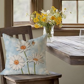 HERHOME Spring Summer Floral Decorative Throw Pillow Covers 18x18 Inch Set of 2 Daisy Blue Sky Outdoor Rustic Country Farmhouse Decor Cushion Case Decoration for Home Sofa Couch Living Room Porch