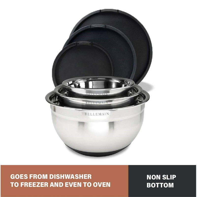 Bellemain Stainless Steel Non-Slip Mixing Bowls with Lids (3 Piece,