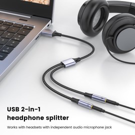 MOSWAG USB Audio Adapter External Sound Card Stereo Cable with Dual TRS 3-Pole 3.5mm Headphone and Microphone Jacks USB to Dual 3.5mm Audio Jack Adapter Cable for Windows Mac PC Laptops