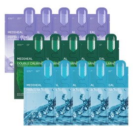 Mediheal Double Calming Water 5p + Hyalu Moist Essence 5p + Pepta Lifting Ampoule 5p Mask Pack Set, 15 Packs, 1 Item / 메디힐 더블 카밍 워터 5p + 히알루 모이스트 에센스 5p + 펩타 리프팅 앰플 5p 마스크팩 세트, 15개입, 1개