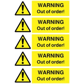 Out of Order Warning Pack of 5 Stickers Waterproof Outdoor Vinyl Sticker 150 x 45 mm