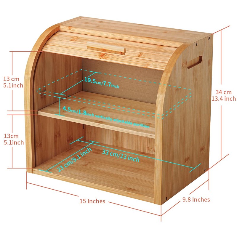 G.a HOMEFAVOR Bread Box, 2 Layer Bamboo Bread Boxes for