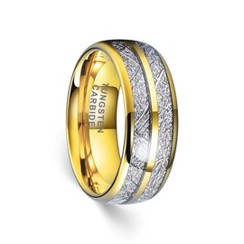 Viskyna 8mm Gold Tungsten Carbide Wedding Band for Men Promise Ring Domed Engagement Anniversary Rings for Him Size 10