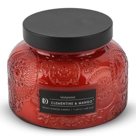 Clementine & Mango Embossed Candle Jar (18 oz) - Delightful Aroma of Mango, Papaya, and Pineapple Citrus - Large Dual Wick Embossed Glass Jar Candle for Relaxing - Scented Candle Gift for Women