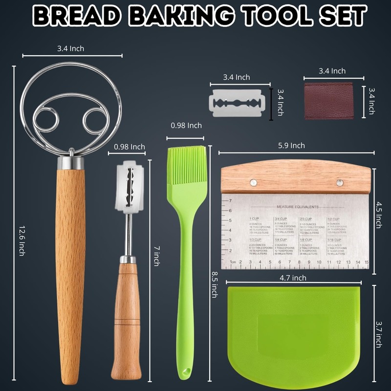 BOORIKA Sourdough Bread Baking Tool Set with Danish Dough Whisk,