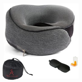Reisekissen für Flugzeug, Nackenkissen aus Memory-Schaum für Erwachsene, verstellbares und kompaktes Flugzeugkissen, ergonomisches Nackenkissen – Dunkelgrau