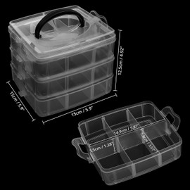 Kurtzy 3 Tier Clear Transparent Plastic Stackable Storage Box - Adjustable Compartment Slots - Maximum 18 Compartments - Container for Storing & Organising Toys, Jewellery, Beads, Arts & Crafts, Tools