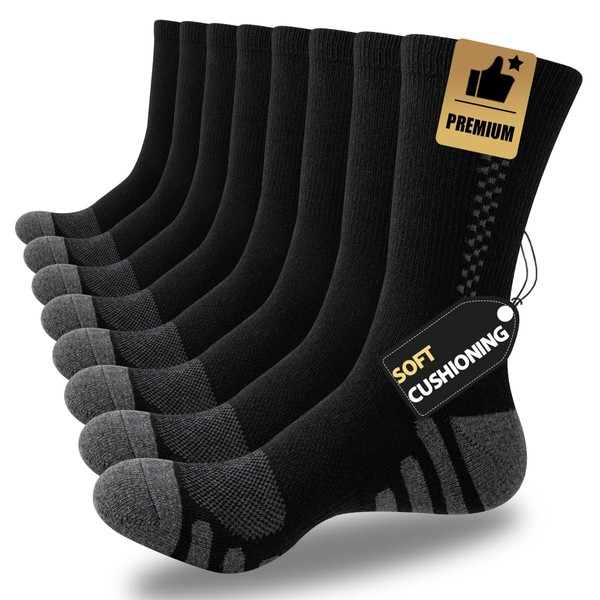 JOYNÉE 8 Pairs Mens Crew Athletic Work Long Socks Calf