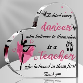 Seeloowy Acrylic Dance Teacher Appreciation Gifts Table Keepsake Paperweight Heart Shaped Gifts Thank You Dance Teacher with Sayings(3.94 x 3.94 x 0.39 Inches)