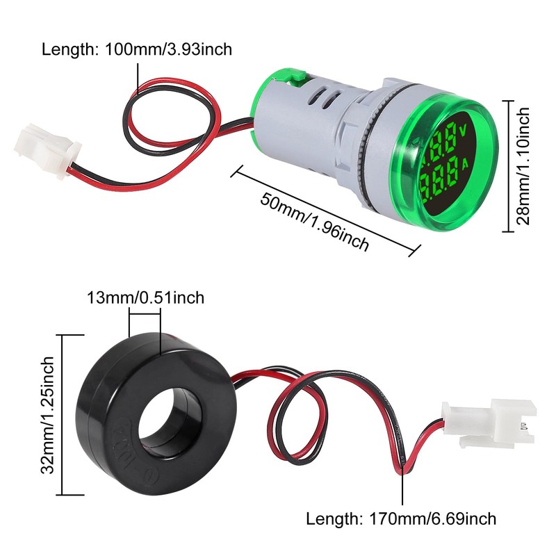 XIITIA 3pcs 2 in 1 60-500V 0-100A AC Digital Ammeter