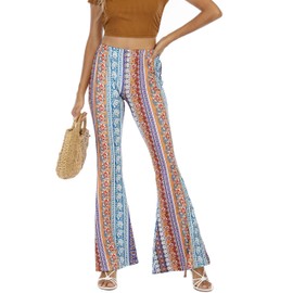 WSPLYSPJY Women's Print Stretch Bell Bottom Flare Palazzo Pants Trousers