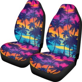 Quelytytrip Beautiful Purple Sunset Palms Print Car Seat Cover for Front Seats,Universal Bucket Seat Covers for SUV,Car,2PCs