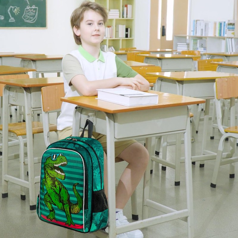 AGSDON 3PCS Dinosaur Backpack for Boys, 16" little Kid Dinosaur