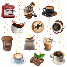 24 Pcs Coffee Hanging Swirls Coffee Ceiling Hanging Decor Coffee Party Supplies for Coffeehouse Decorations Coffee Party Decorations