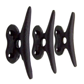 Wowser Nautical Black Cast Iron Boat Cleat Wall Hooks, 3.5 Inches, Set of 3