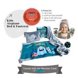 Nordfina Designs Baby Travel Essential 3-Piece kit: Elevate Your Child's Travel Comfort with The Airplane seat Extender for Kids/Toddler Airplane Bed/Airplane footrest (Travel with The Monster Crew)