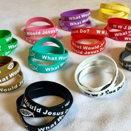 WWJD Jesus Silicone Bracelets Wristbands - What Would Jesus Do? High Quality Engraved , 100% Genuine - Color: 24 WWJD Bracelets (Specific Mix , Message Me)