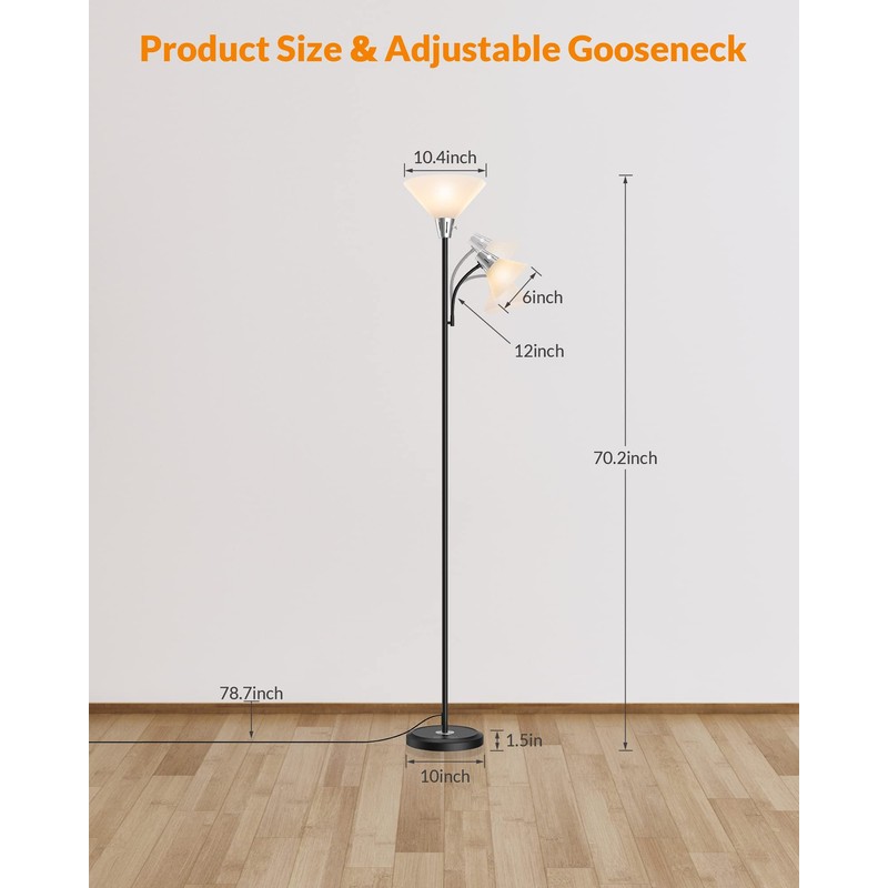 LEPOWER Floor Lamp, Standing Lamp Replaceable 3000K Energy-Saving, Lamp for