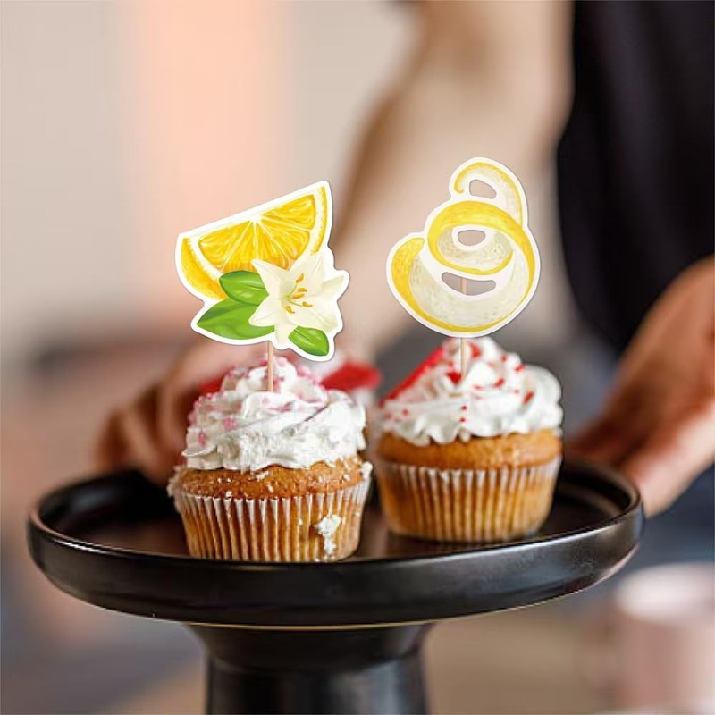 Dtzzou 24pcs Summer Lemon Cupcake Toppers Cute Fruits Cupcake Picks