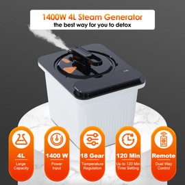 amocane 4L Sauna Steamer Machine, 1400W Portable Steam Generator Spa Machine, Home Saunas Steamer Pot with Remote Control, 18 Temperature Levels, Home Spa Sauna Accessories (110V, US Plug, White)
