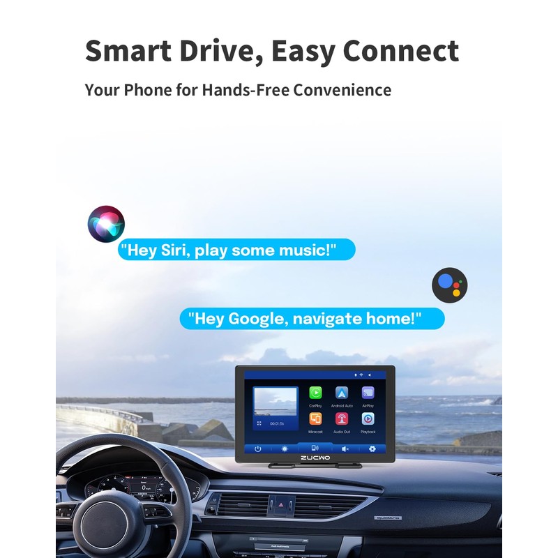 ZUCWO 9 Inch Wireless CarPlay Screen for Car, CarPlay &