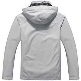 OTU Men's Lightweight Waterproof Hooded Rain Jacket Outdoor Raincoat Shell Jacket for Hiking Travel Light Grey XXL