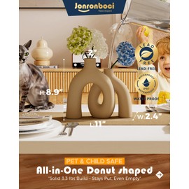 Hug Donut Decorative Vase Set - Tan Modern Rustic Farmhouse Style Vases Home Decor,Matte Ceramic Decorations for Living Room Shelf, Bookshelf Mantle Entryway Table Centerpiece or Console Décor(Brown)