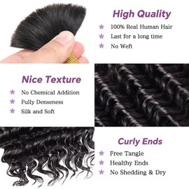 Afihond Human Braiding Hair For Boho Braids Deep Water Wave Bulk Human Hair for Braiding 12A Wet and Wavy Curly 100% Human Hair Extensions 3 Bundles 110g Natural Color 20inch