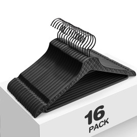 Coat Hanger Heavy Duty for Closet, 16 Pack Black Clothes Hanger Non Slip, Thick Plastic Clothes Hangers with 360° Rotatable Hook, Standard Hangers for Shirt Pants Scraf Suit