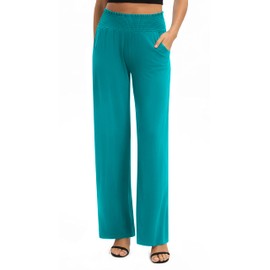 Urban CoCo Womens High Waist Flowy Palazzo Pants Elastic Waist Wide Leg Stretchy Straight Leg Dressy Casual Lounge Trousers Teal