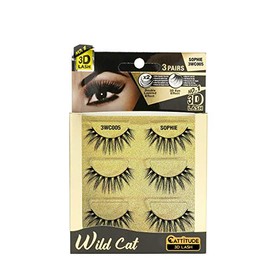 EBIN NEW YORK CATITTUDE 3D LASHES Sophie Cat False Eyelashes, Lightweight & Reusable, Cruelty-Free - 3 Pairs