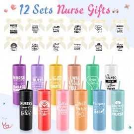 Jinei 12 Sets Nurse Gifts Bulk with 16oz Thank You Cups Cards Bowknot Opp Bags Appreciation Nurse's Day Gifts for Women(Modern)