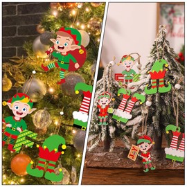 Gadpiparty 16Pcs Elf Christmas Tree Ornaments Xmas Elves Wooden Hanging Gift Tags Craft Sign Elf Legs Hanging Decoration for Christmas Fireplace Party Favor Supplies
