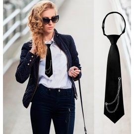 Luckyvestir Womens Tie, Pre Tied Black Ties for Women Adjustable Womens necktie Punk Style (black 2)