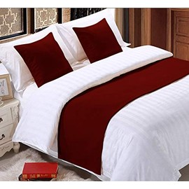 Elegant Decor 800 Thread Count Bed Runner with 2 Piece Cushion Covers - 100% Egyptian Cotton - Luxurious Premium Hotel Quality Bed Scarf Runner for Bedroom Hotelroom - Queen (Burgundy)