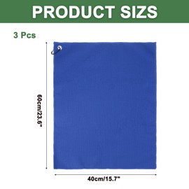 PATIKIL 24"x16" Microfiber Golf Towel, 3 Pack Tri-Fold Golf Towels Waffle Pattern Towels Absorption with D Clip, Hook and Loop Fastener, Blue