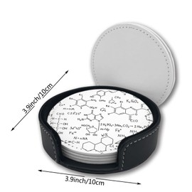 FATTTYCY Chemistry Formulas Science Coasters for Wooden Table Coasters for Drinks Absorbent with Holder Leather Coaster Set of 6 Desk Decor, One Size