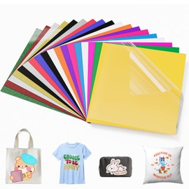 Sileelis Heat Transfer Vinyl Iron on Vinyl-HTV Vinyl Sheet 18pcs, 12 Colors, 12'' X 12'' Vinyl Iron on for Fabric DIY, Compatible with Cricut, Easy to Cut & Transfer