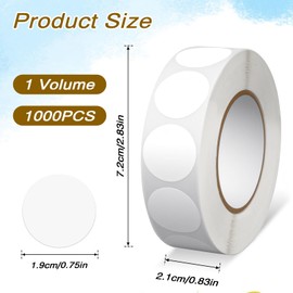 1000 Pcs Color Coding Label 3/4" White Dot Stickers White Round Sticker Waterproof Circle Stickers for Office Shop Home Classroom Marking