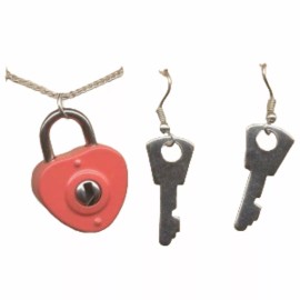 Team-Zebra Funky Earrings & Novelty Jewelry Funky HEART LOCK KEYS NECKLACE & EARRINGS SET -BFF Couple Love Valentine Jewelry