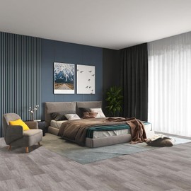 MULGREAT Peel and Stick Floor Tile, Self Adhesive Vinyl Flooring Plank, 36"x6" Waterproof DIY Wood Grain Tiles for Bedroom Kitchen Living Room Home Decor, Soft Grey