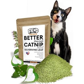 Fiend Catnip + Silvervine for Cats & Kittens Enhanced with Kind Silver Vine – Small Pack ⅓ Cup (11g) Safety-Cut Premium Fine Cat Nip Blend – Ultra Potent, North American –Go Ahead, Create a Monster!