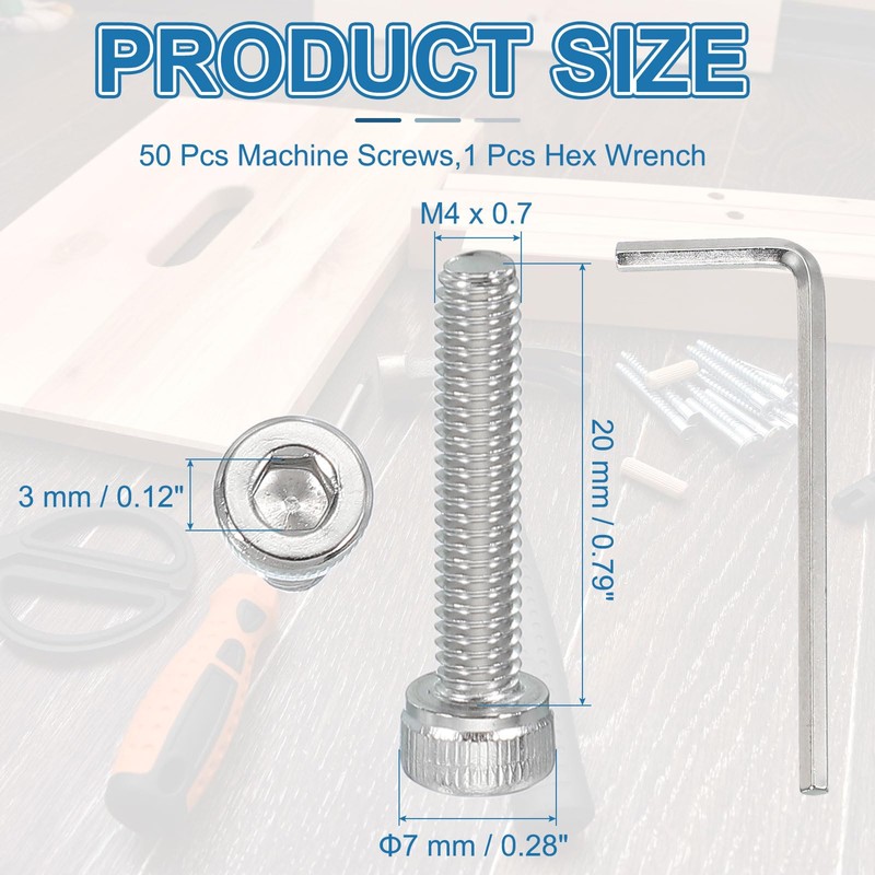 PATIKIL 50 Pcs M4 x 20mm Hex Socket Head Cap