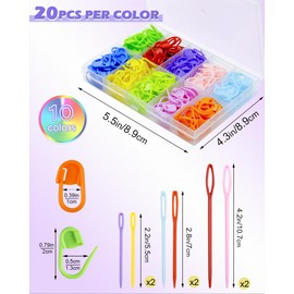 FIVEIZERO 200 Pcs Stitch Markers 10 Color Knitting Markers Crochet Hook and Needle Clip, Sewing Needles with Plastic Eyelets, Colorful Crochet and Needle Markers for DIY and Craft Sewing