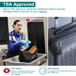 ZHEGE Suitcase Locks, TSA Approved Luggage Locks with Flexible Cable, TSA Lock with White Numbers, 3 Digit Travel Padlocks for Luggage, Backpack, Laptop Bag, Tent, Lockers (2P, Black)