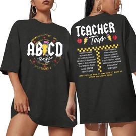 KIDDAD Teacher Shirts ABCD The Teacher Tour Tshirt Oversized Funny Graphic Tee Summer Casual Short Sleeve Tops