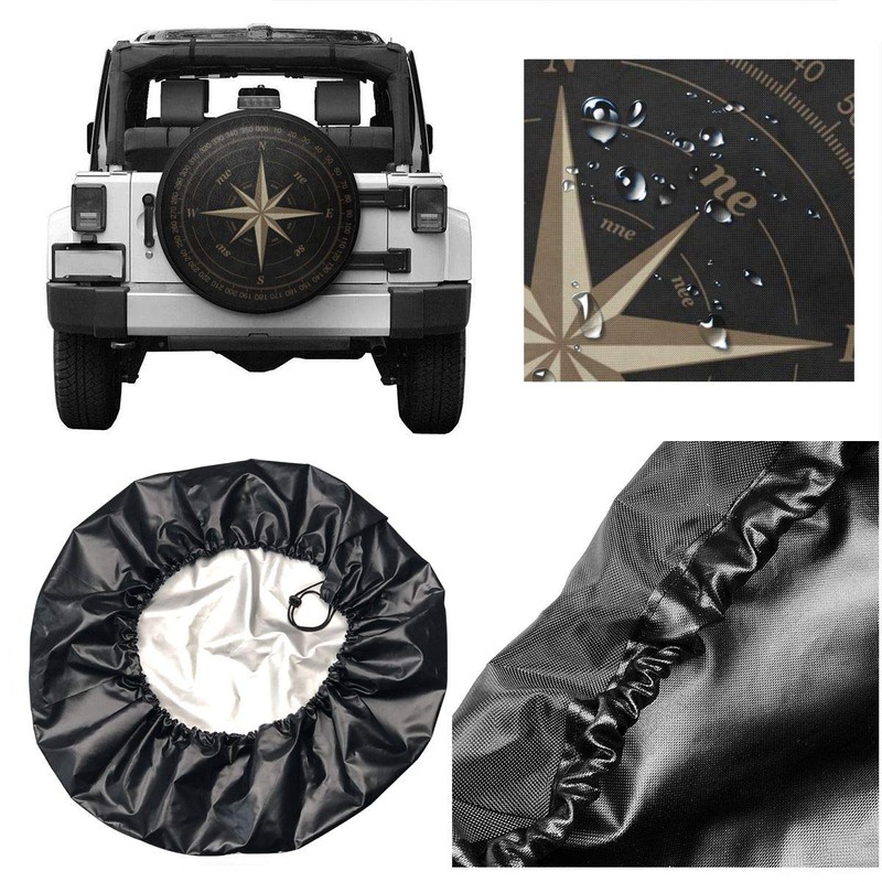Compass Rose Black Spare Tire Cover UV Sun Wheel Covers